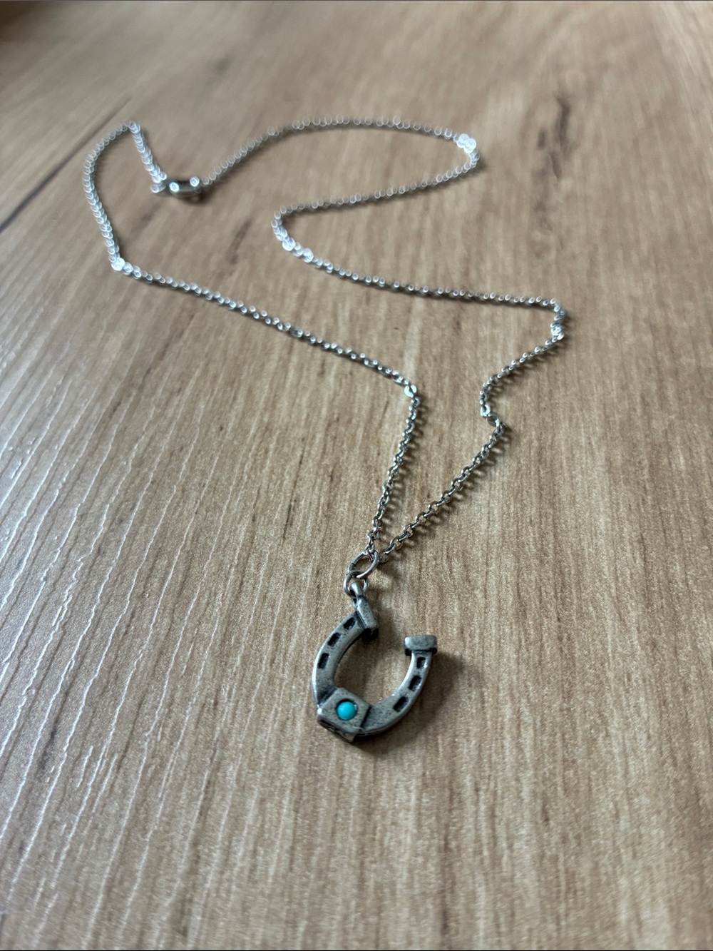 Silver Horseshoe Necklace with Turquoise Accent - Women Jewelry